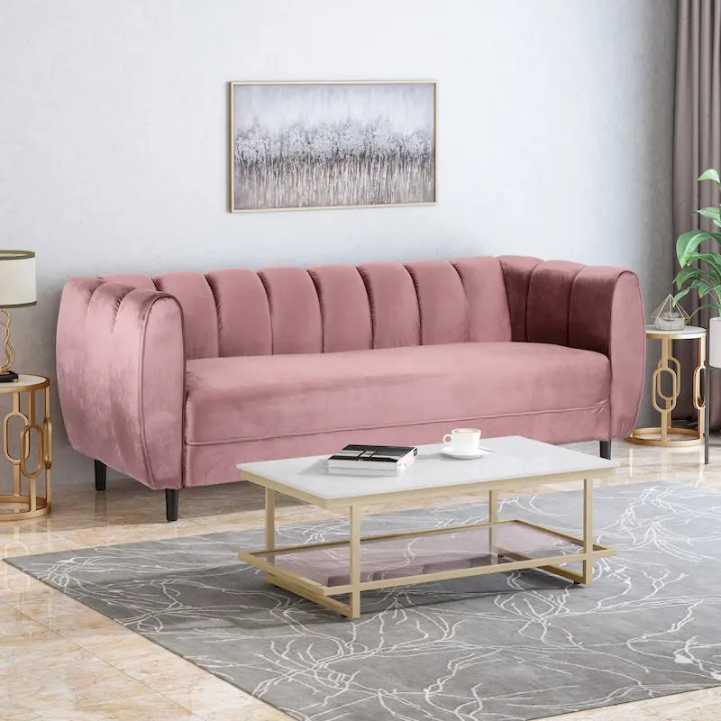 Canapé trois places en velours moderne — 30.00 (P) x 83.25 (L) x 30.25 (H)