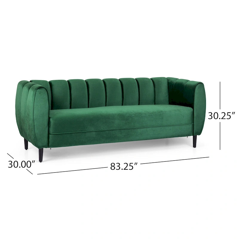 Canapé trois places en velours moderne — 30.00 (P) x 83.25 (L) x 30.25 (H)