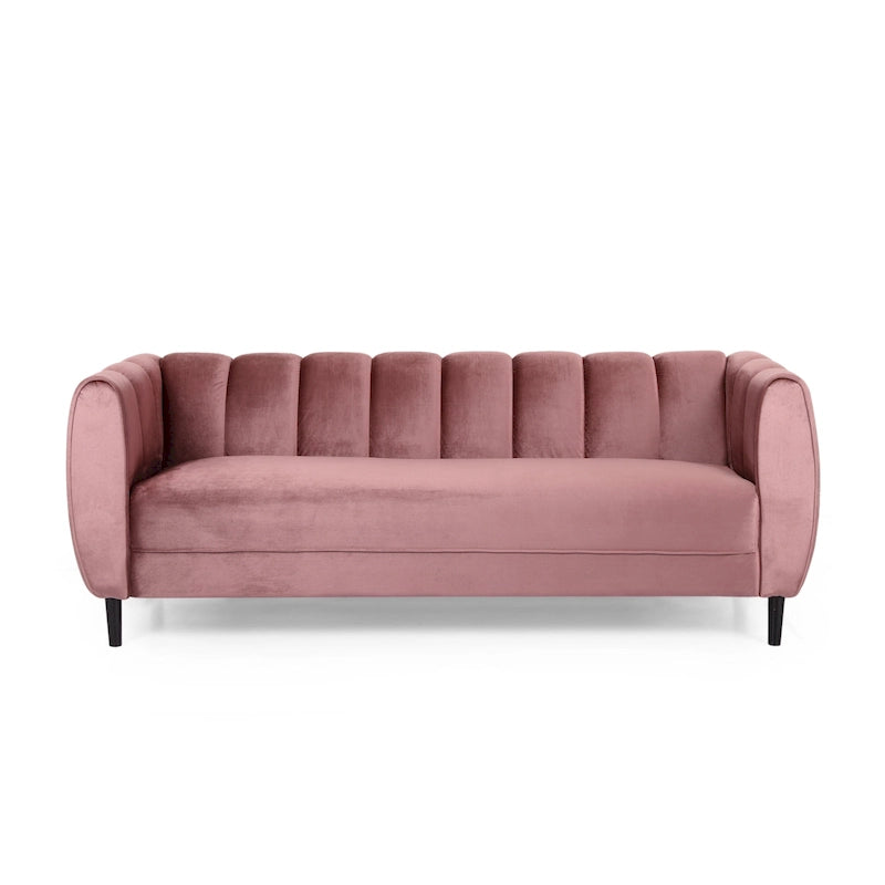 Canapé trois places en velours moderne — 30.00 (P) x 83.25 (L) x 30.25 (H)
