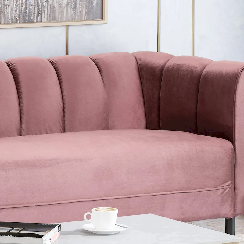 Canapé trois places en velours moderne — 30.00 (P) x 83.25 (L) x 30.25 (H)