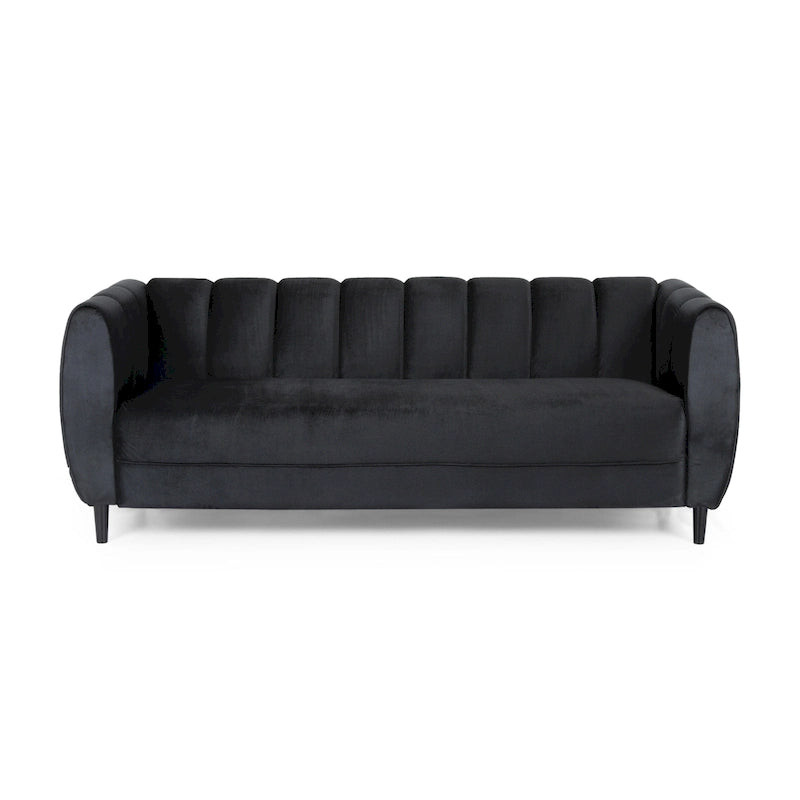 Canapé trois places en velours moderne — 30.00 (P) x 83.25 (L) x 30.25 (H)