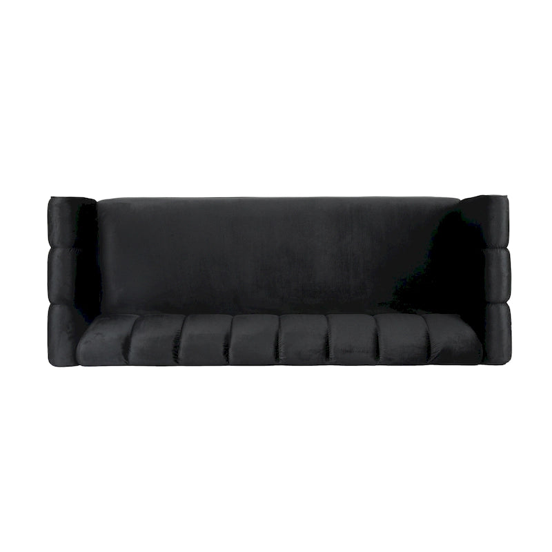 Canapé trois places en velours moderne — 30.00 (P) x 83.25 (L) x 30.25 (H)