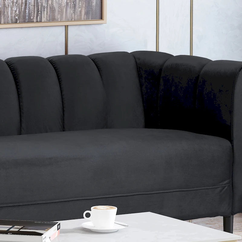 Canapé trois places en velours moderne — 30.00 (P) x 83.25 (L) x 30.25 (H)