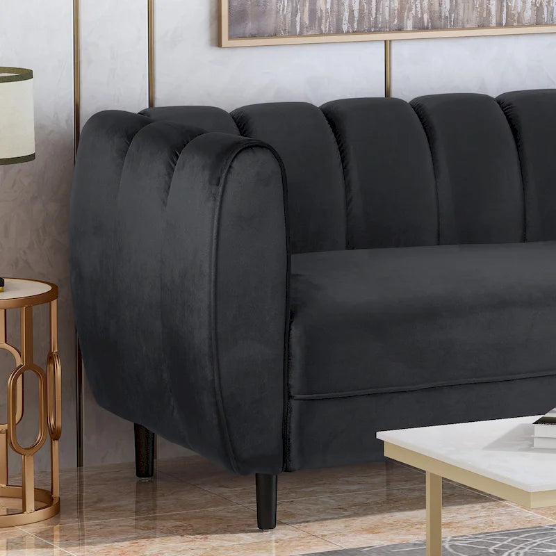 Canapé trois places en velours moderne — 30.00 (P) x 83.25 (L) x 30.25 (H)