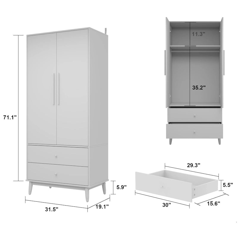 70.9H Armoires et Penderies Deux Tiroirs Rangement Suspendu Placard