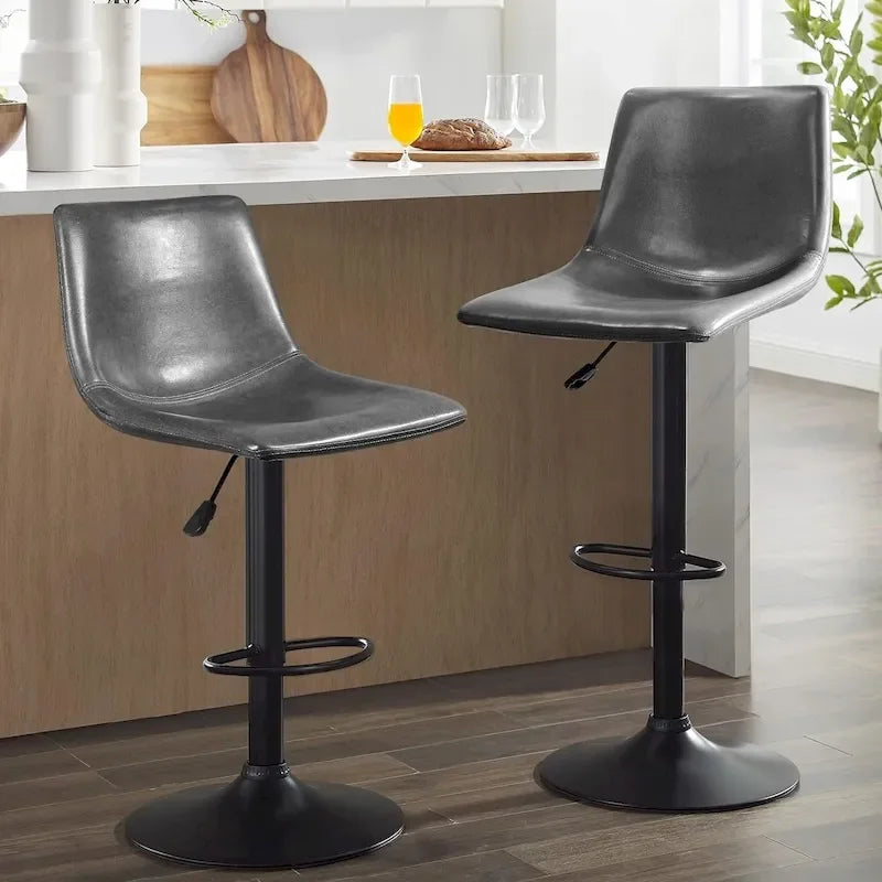 Tabourets de bar (lot de 2) — Réglables en hauteur, pivotants, tabourets de bar mi-hauts à hauts avec dossiers