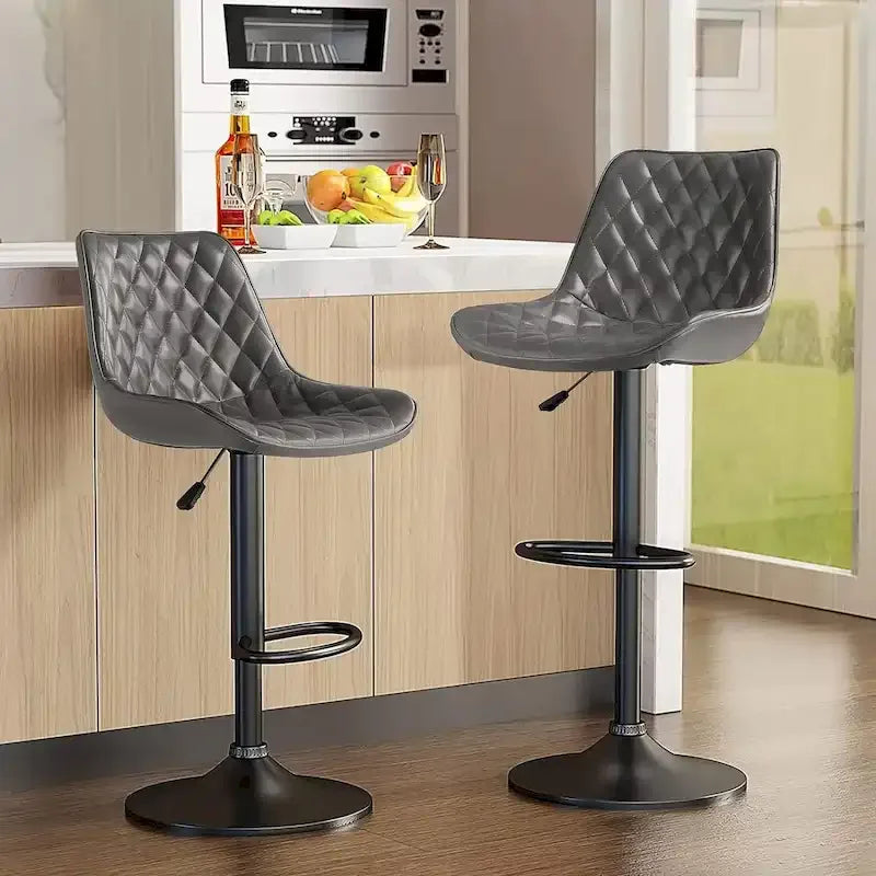 Tabourets de bar (lot de 2) — Réglables en hauteur, pivotants, tabourets de bar mi-hauts à hauts avec dossiers