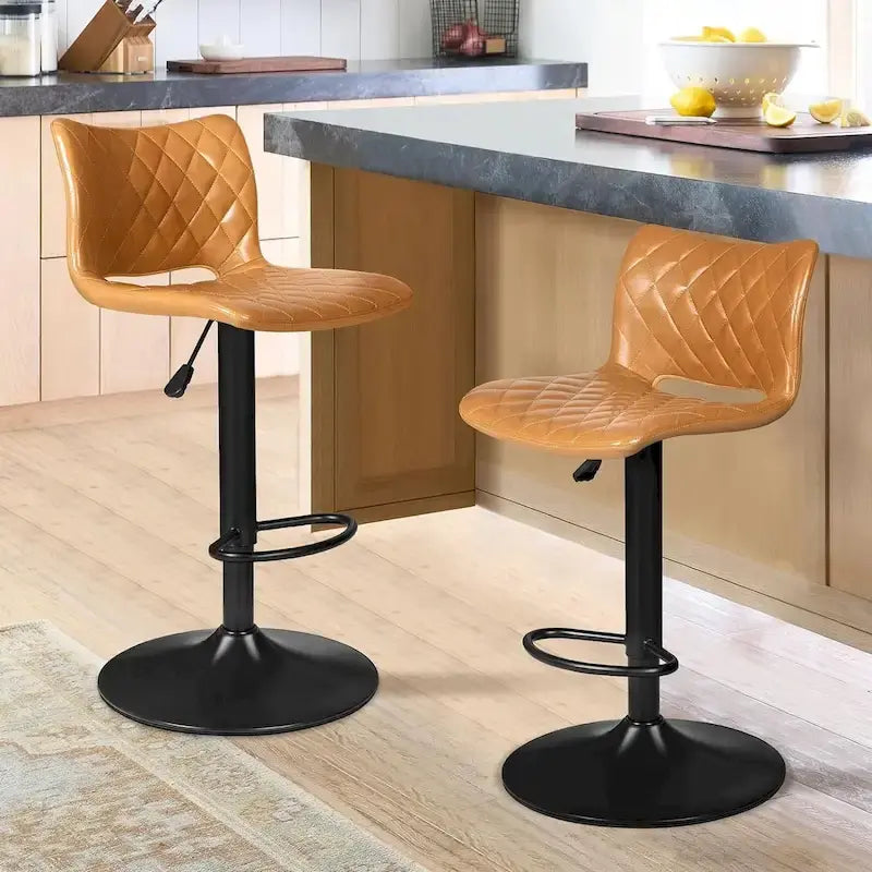 Tabourets de bar (lot de 2) — Réglables en hauteur, pivotants, tabourets de bar mi-hauts à hauts avec dossiers
