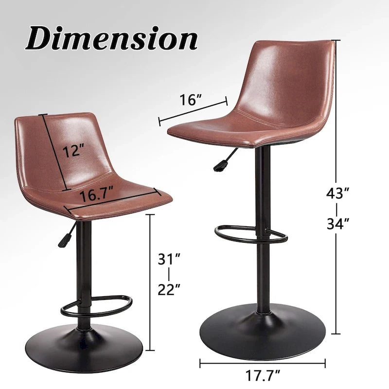 Tabourets de bar (lot de 2) — Réglables en hauteur, pivotants, tabourets de bar mi-hauts à hauts avec dossiers