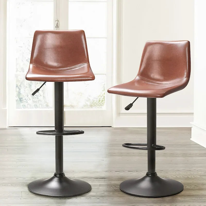 Tabourets de bar (lot de 2) — Réglables en hauteur, pivotants, tabourets de bar mi-hauts à hauts avec dossiers