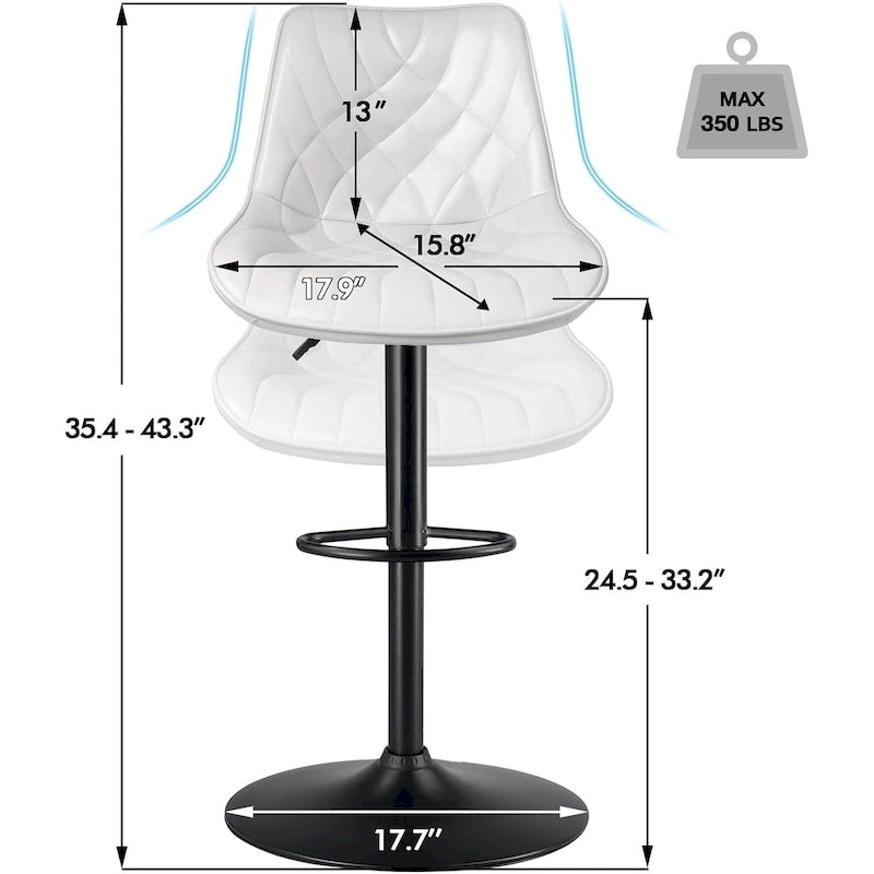 Tabourets de bar (lot de 2) — Réglables en hauteur, pivotants, tabourets de bar mi-hauts à hauts avec dossiers