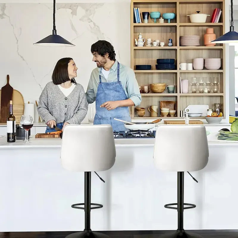 Tabourets de bar (lot de 2) — Réglables en hauteur, pivotants, tabourets de bar mi-hauts à hauts avec dossiers