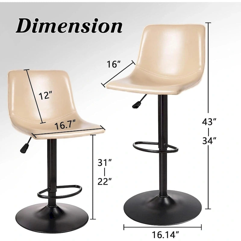 Tabourets de bar (lot de 2) — Réglables en hauteur, pivotants, tabourets de bar mi-hauts à hauts avec dossiers