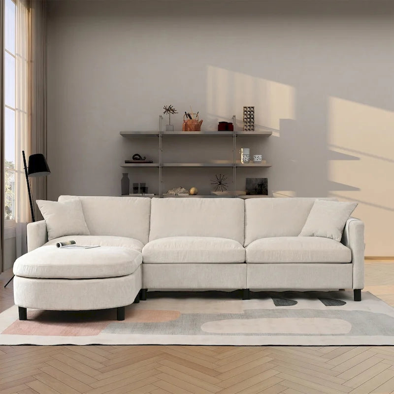 Canapé 3 places en mousse — Comprend des coussins décoratifs et un pouf, convient au salon