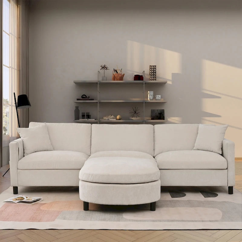 Canapé 3 places en mousse — Comprend des coussins décoratifs et un pouf, convient au salon
