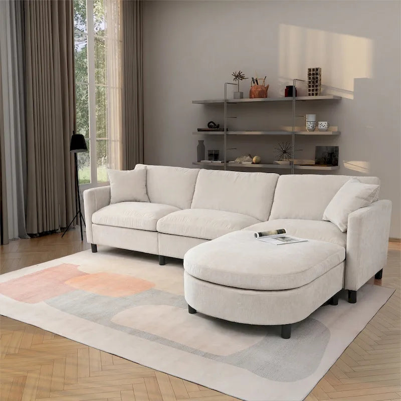 Canapé 3 places en mousse — Comprend des coussins décoratifs et un pouf, convient au salon