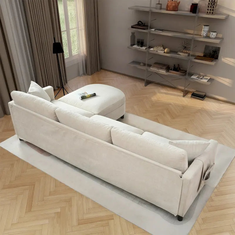 Canapé 3 places en mousse — Comprend des coussins décoratifs et un pouf, convient au salon