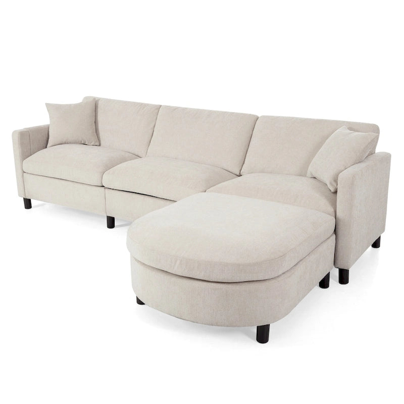 Canapé 3 places en mousse — Comprend des coussins décoratifs et un pouf, convient au salon