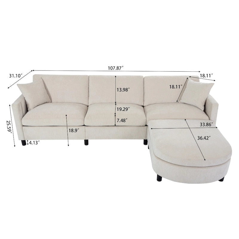 Canapé 3 places en mousse — Comprend des coussins décoratifs et un pouf, convient au salon