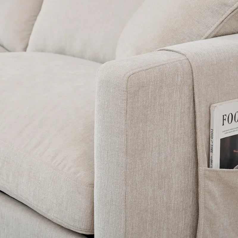 Canapé 3 places en mousse — Comprend des coussins décoratifs et un pouf, convient au salon