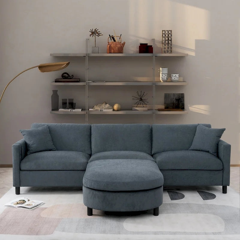 Canapé 3 places en mousse — Comprend des coussins décoratifs et un pouf, convient au salon