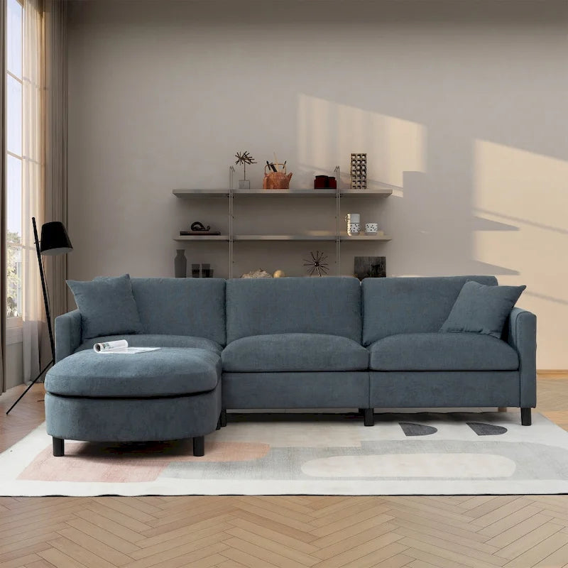 Canapé 3 places en mousse — Comprend des coussins décoratifs et un pouf, convient au salon