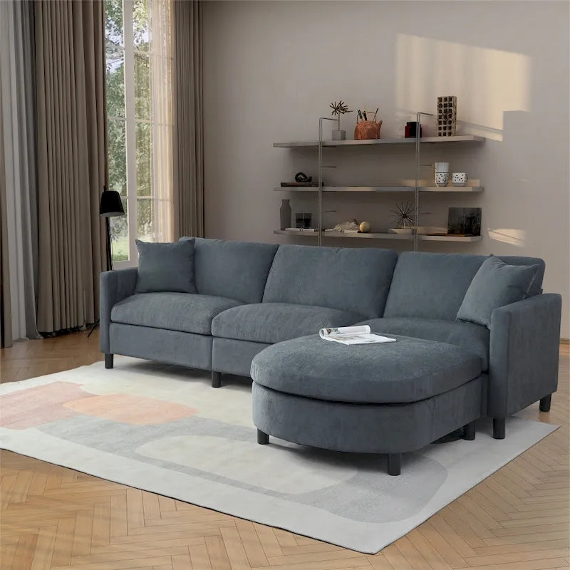 Canapé 3 places en mousse — Comprend des coussins décoratifs et un pouf, convient au salon