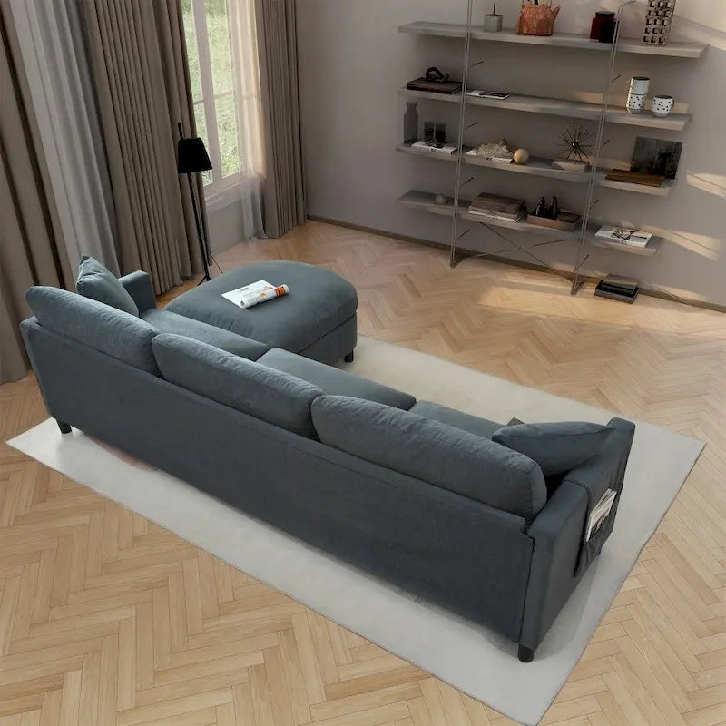 Canapé 3 places en mousse — Comprend des coussins décoratifs et un pouf, convient au salon