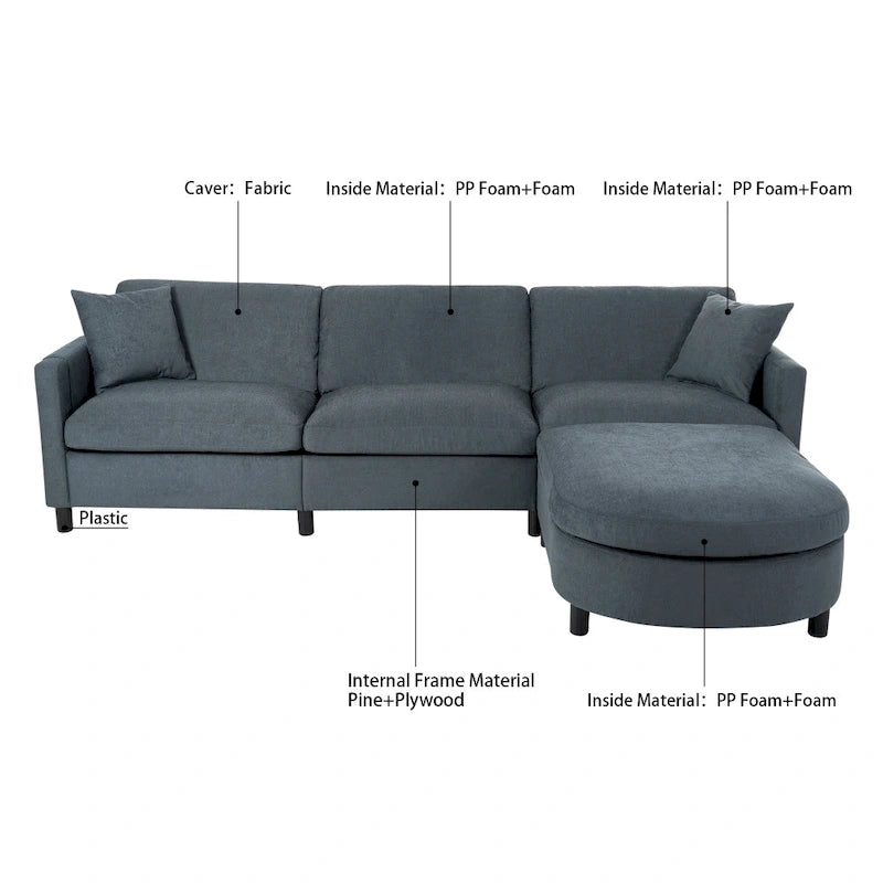 Canapé 3 places en mousse — Comprend des coussins décoratifs et un pouf, convient au salon