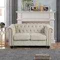 Causeuse Chesterfield en lin — Avec capitonnage, clous décoratifs et pieds en bois massif ; Convient pour le salon