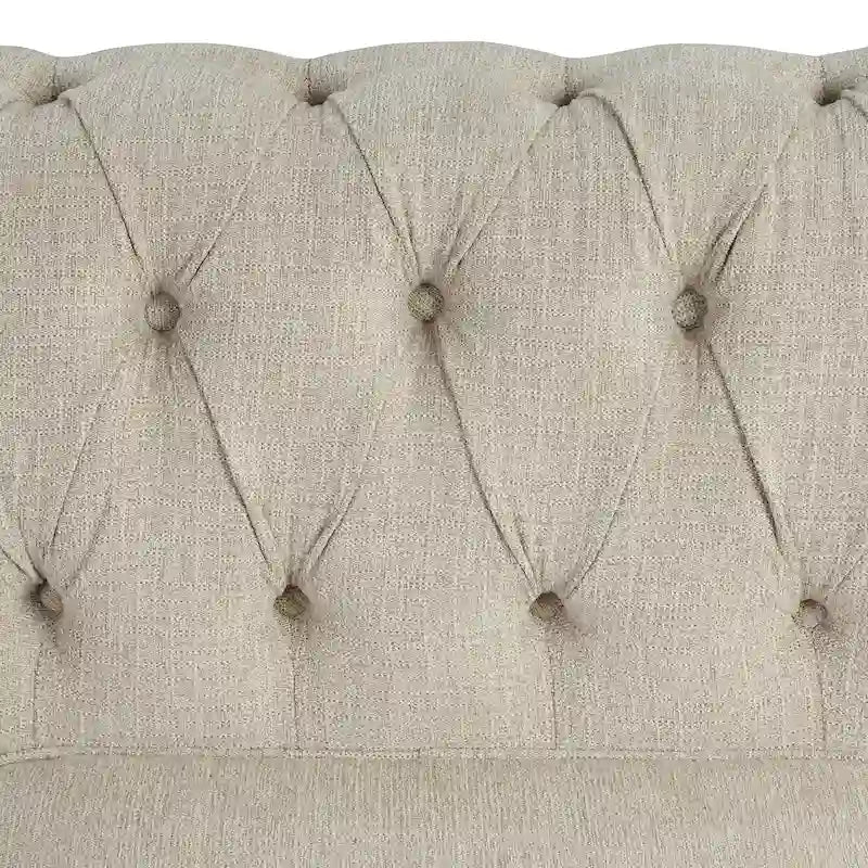 Causeuse Chesterfield en lin — Avec capitonnage, clous décoratifs et pieds en bois massif ; Convient pour le salon