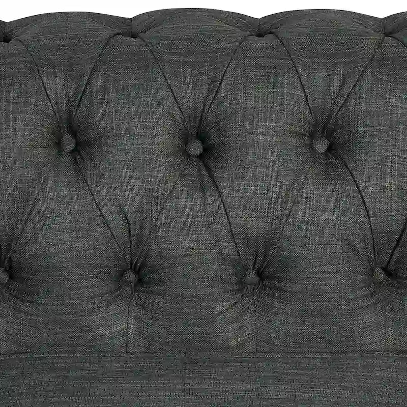 Causeuse Chesterfield en lin — Avec capitonnage, clous décoratifs et pieds en bois massif ; Convient pour le salon