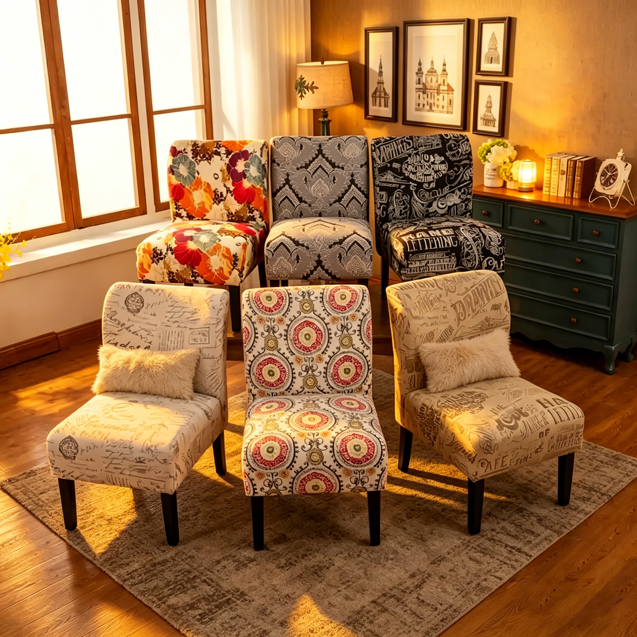 Série de chaises de loisir sans accoudoirs, tapissées en tissu doux
