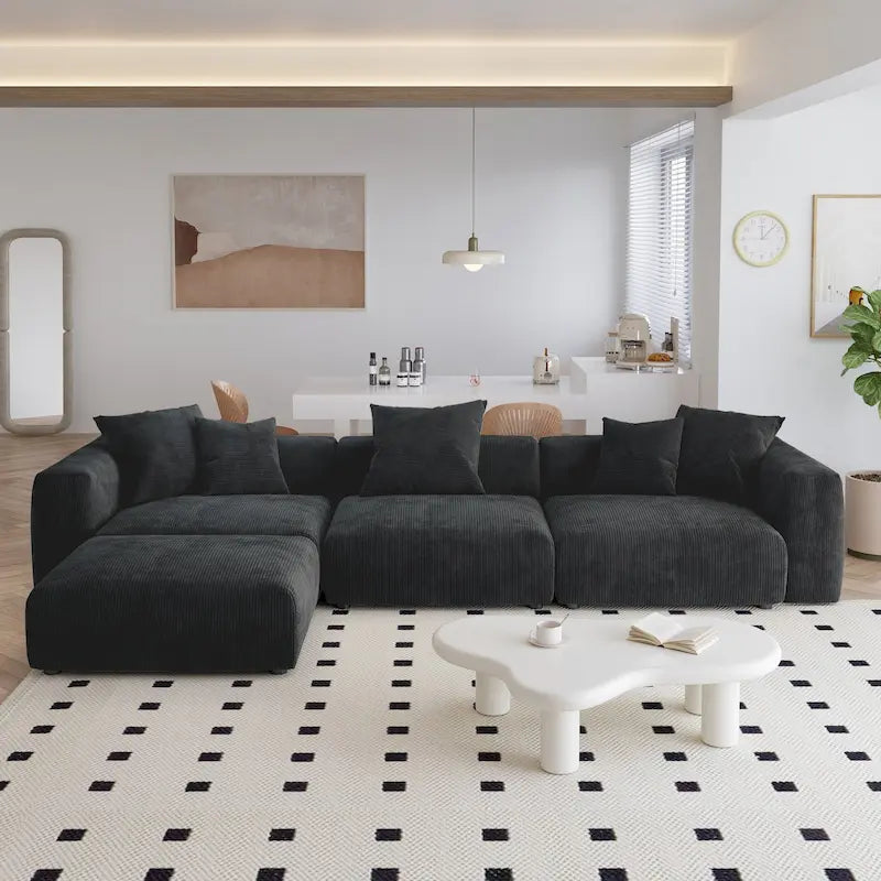 Canapé d'angle moderne en forme de L avec 5 oreillers et une méridienne, housses de coussin amovibles