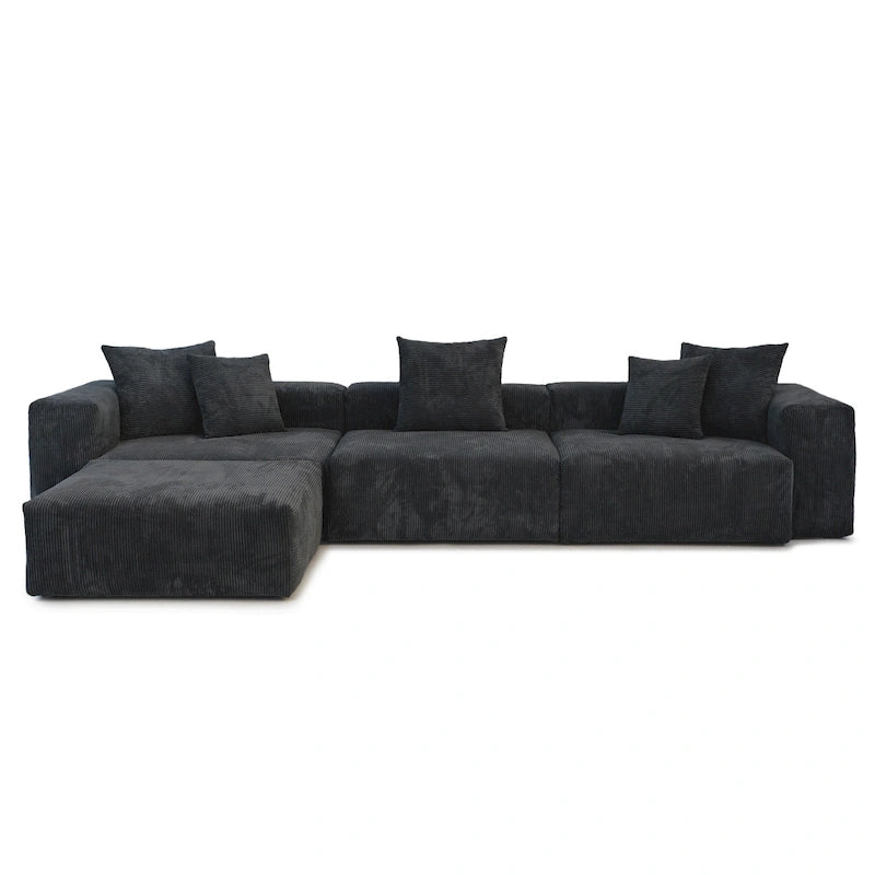 Canapé d'angle moderne en forme de L avec 5 oreillers et une méridienne, housses de coussin amovibles