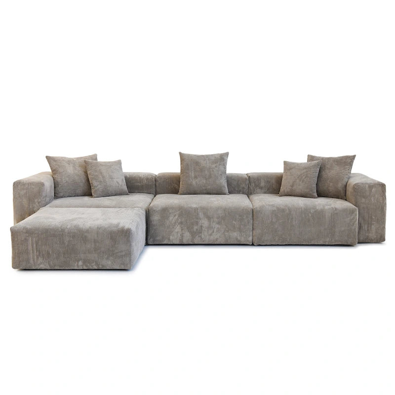 Canapé d'angle moderne en forme de L avec 5 oreillers et une méridienne, housses de coussin amovibles