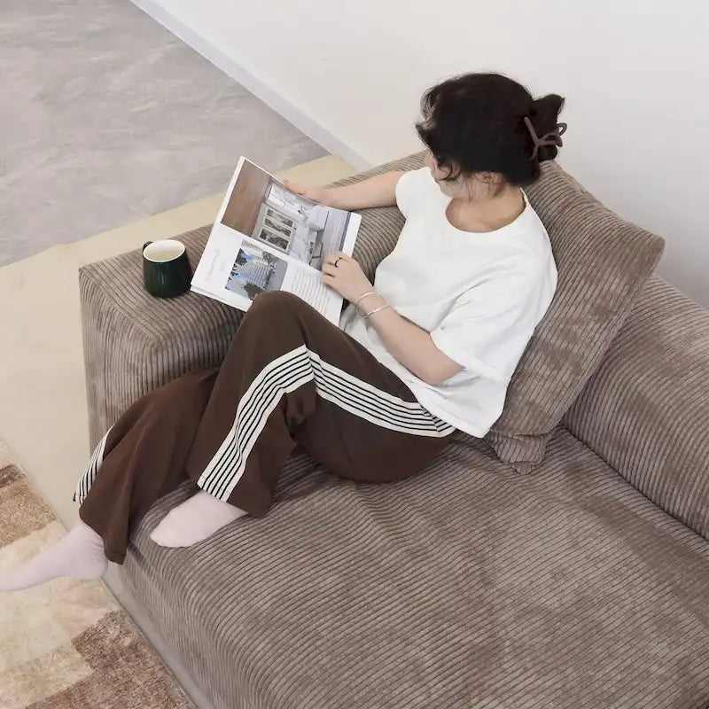 Canapé d'angle moderne en forme de L avec 5 oreillers et une méridienne, housses de coussin amovibles