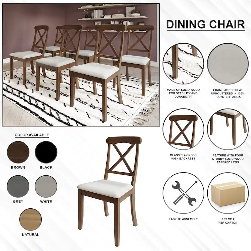 Chaises de salle à manger en bois style ferme (lot de 2) - N/A