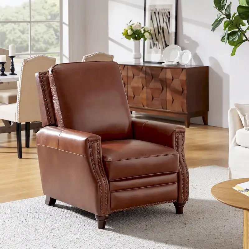 Série de fauteuils inclinables en cuir véritable de style moderne du milieu du siècle (avec garniture cloutée)