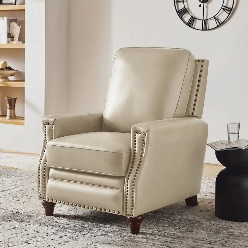 Série de fauteuils inclinables en cuir véritable de style moderne du milieu du siècle (avec garniture cloutée)