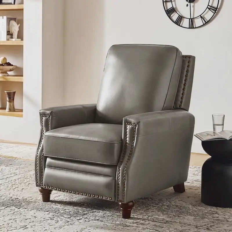 Série de fauteuils inclinables en cuir véritable de style moderne du milieu du siècle (avec garniture cloutée)