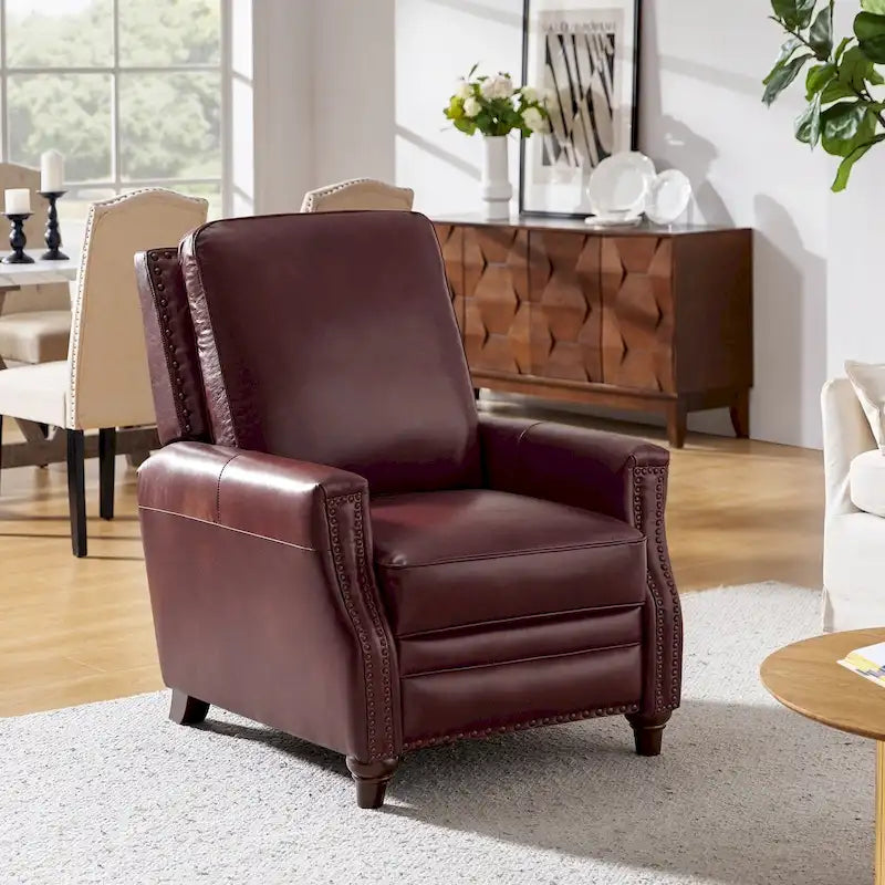 Série de fauteuils inclinables en cuir véritable de style moderne du milieu du siècle (avec garniture cloutée)