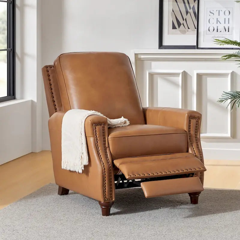 Série de fauteuils inclinables en cuir véritable de style moderne du milieu du siècle (avec garniture cloutée)