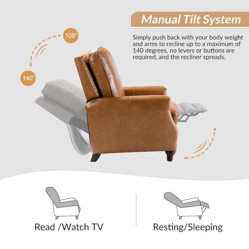 Série de fauteuils inclinables en cuir véritable de style moderne du milieu du siècle (avec garniture cloutée)