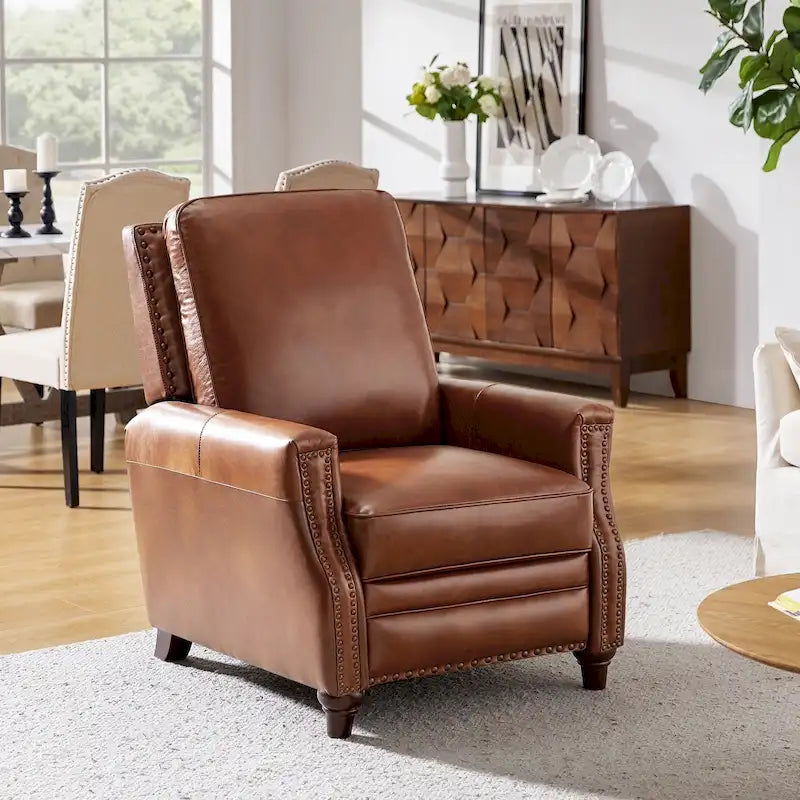 Série de fauteuils inclinables en cuir véritable de style moderne du milieu du siècle (avec garniture cloutée)