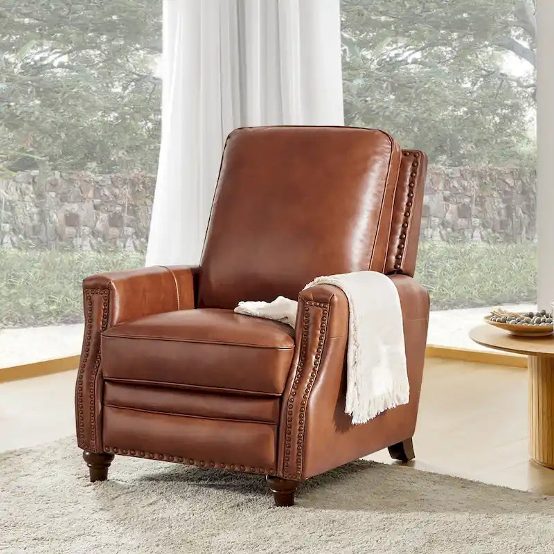 Série de fauteuils inclinables en cuir véritable de style moderne du milieu du siècle (avec garniture cloutée)