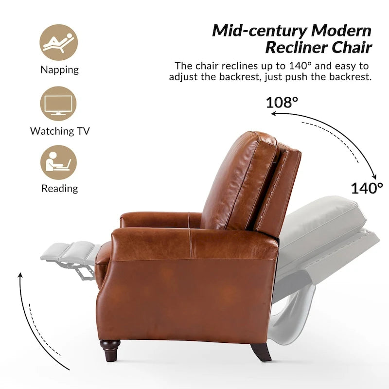 Série de fauteuils inclinables en cuir véritable de style moderne du milieu du siècle (avec garniture cloutée)