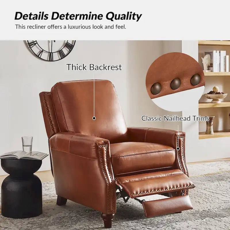 Série de fauteuils inclinables en cuir véritable de style moderne du milieu du siècle (avec garniture cloutée)