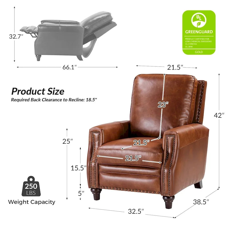 Série de fauteuils inclinables en cuir véritable de style moderne du milieu du siècle (avec garniture cloutée)