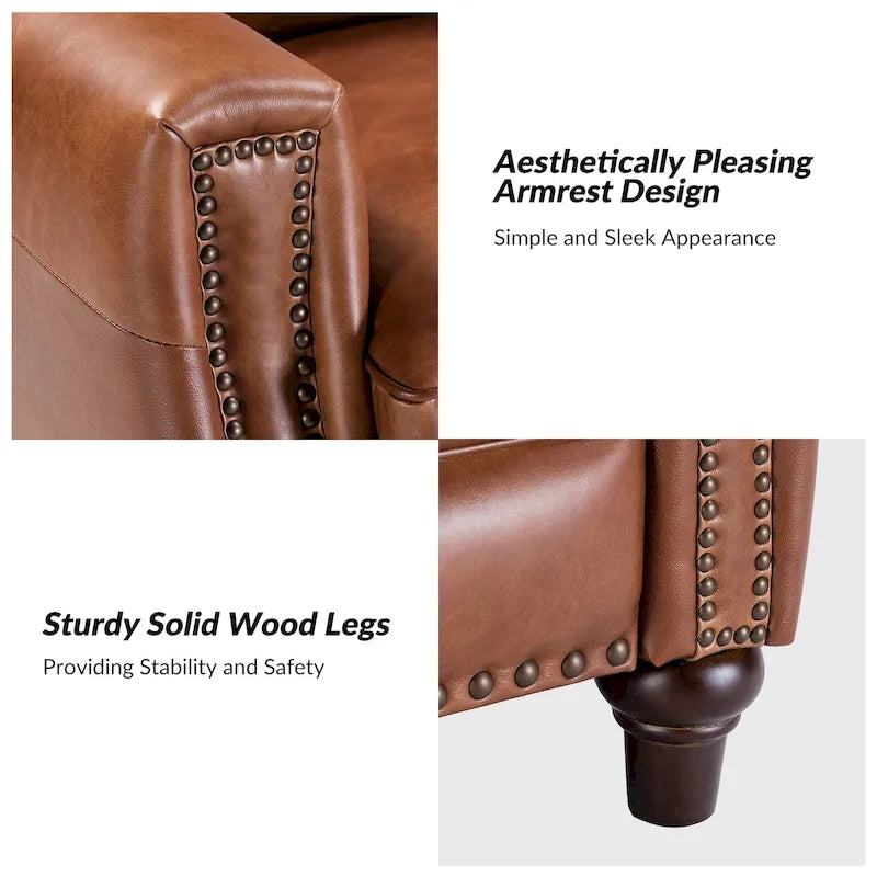 Série de fauteuils inclinables en cuir véritable de style moderne du milieu du siècle (avec garniture cloutée)